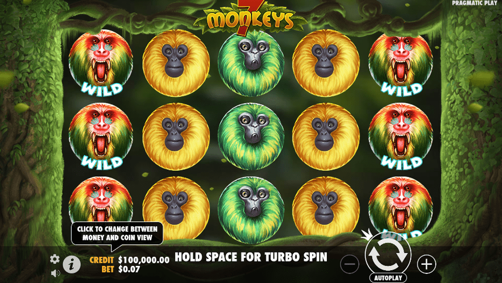 Game view of the 7 Monkeys slot