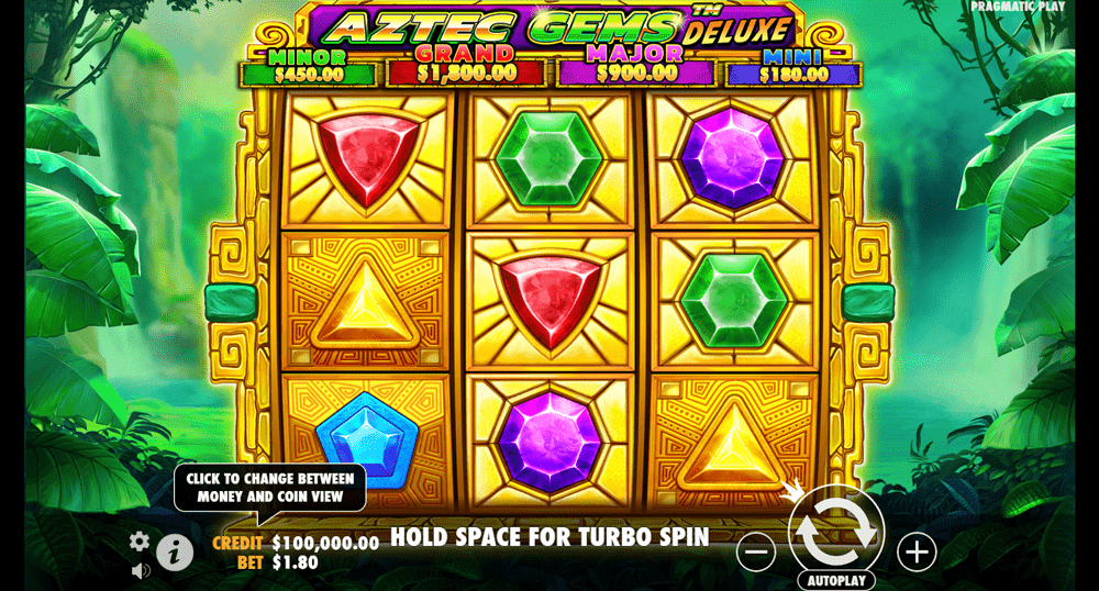 Aztec Gems Deluxe slot: 3x3 grid with gem symbols