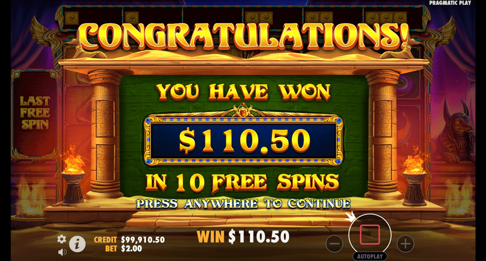 Cash prize and free spins won in Book of Golden Sands