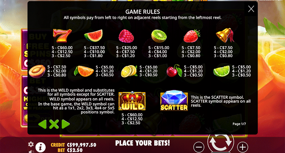 Game rules of the Juicy Fruits slot