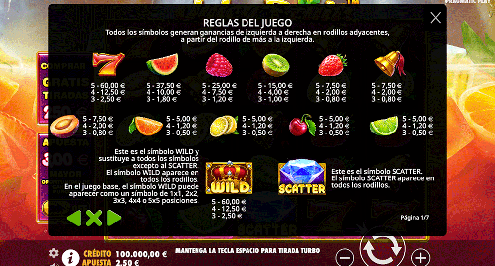 Reglas del juego Juicy Fruits