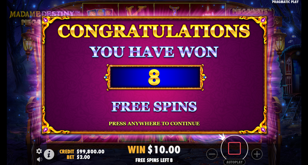 Winning Free Spins in Madame Destiny Megaways