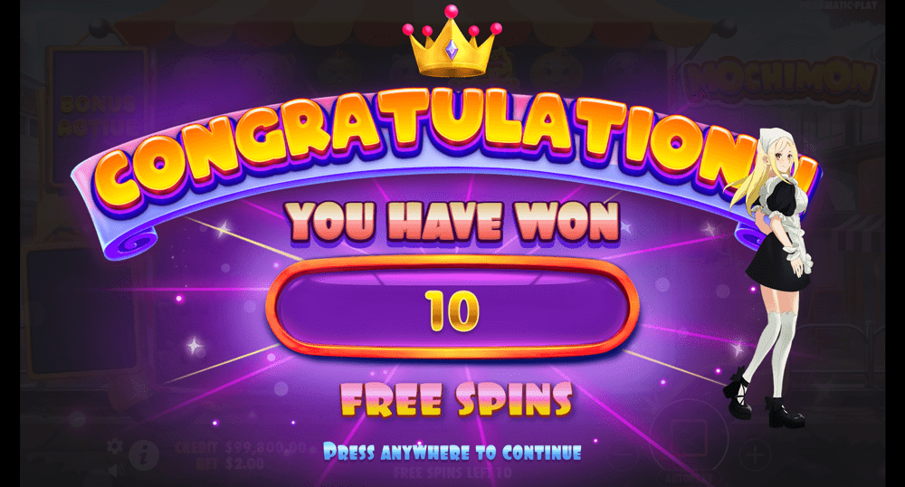 10 free spins won in Mochimon