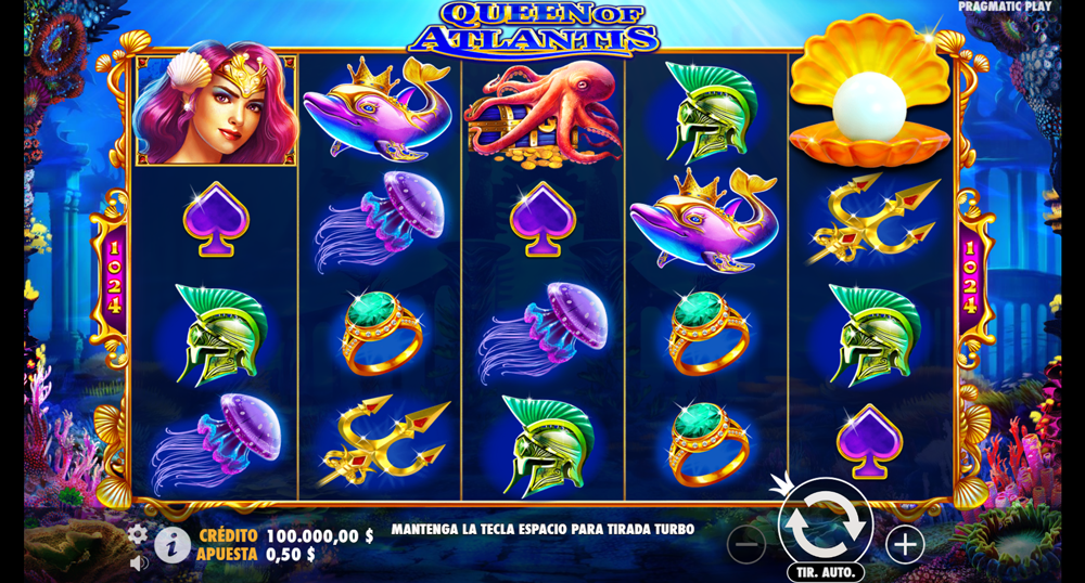 Temática de la slot Queen of Atlantis: la medusa, el delfín, el mar