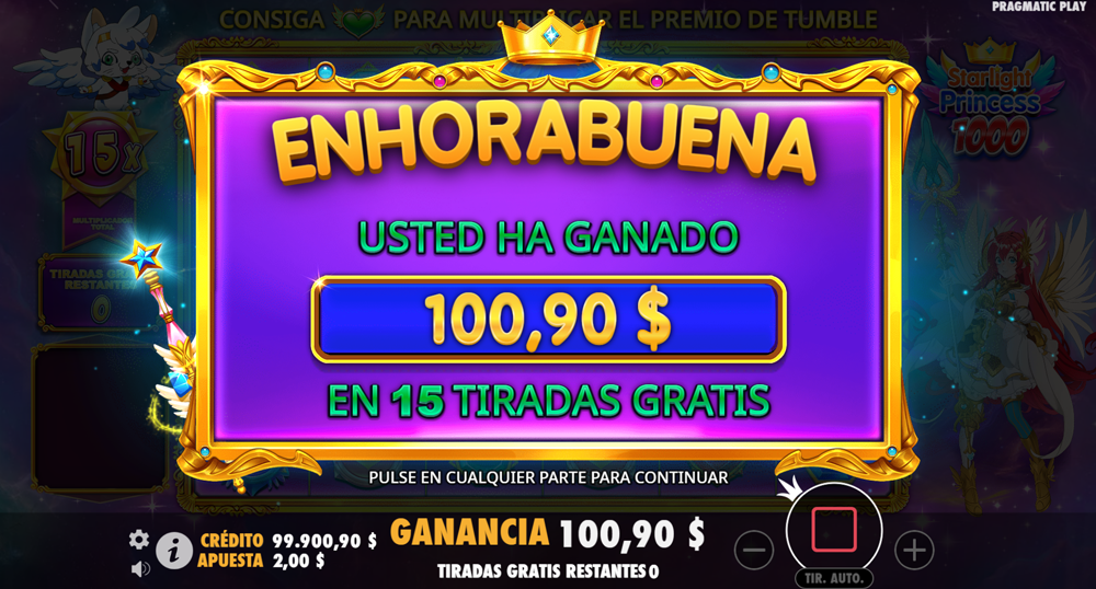 Ganancias del juego Starlight Princess 1000